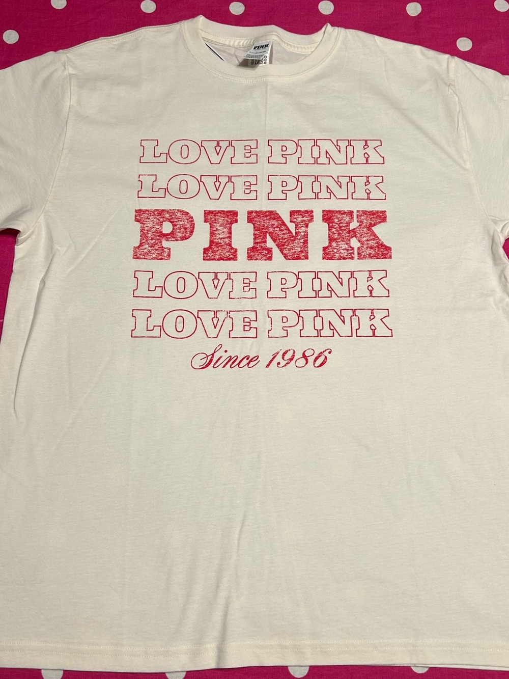 PINK Victoria's Secret White Tee with red 'LOVE PINK' Graphic Small